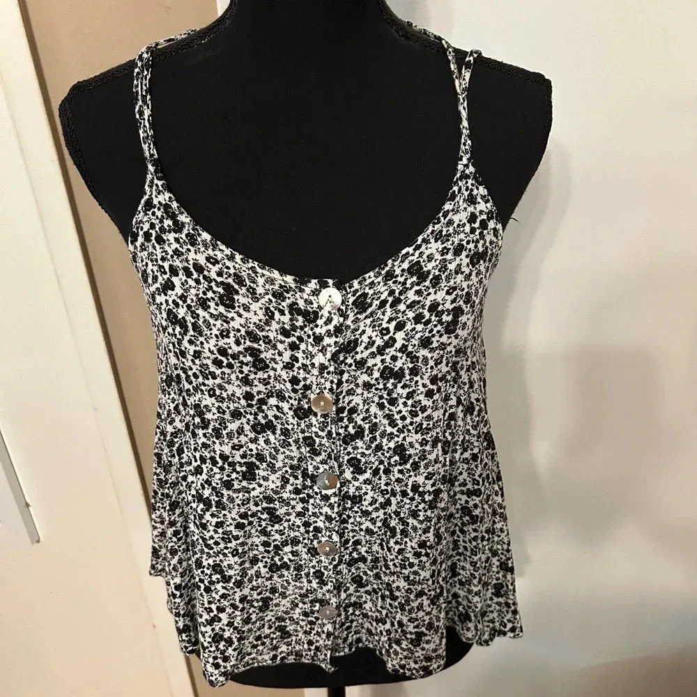 Mimi Chica Black White Floral Tank Small